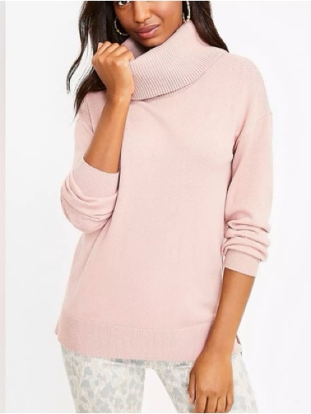 Ann Taylor Pink Cashmere Turtleneck Sweater Size Large Tunic